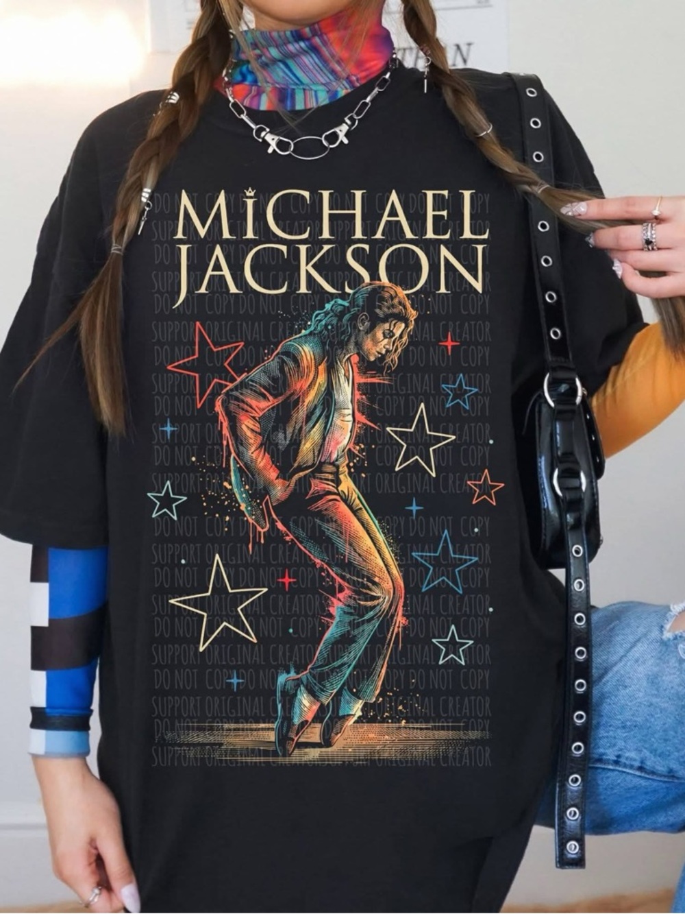 Michael Jackson Graphic Tee in Black with Multicolor Print XS-3X